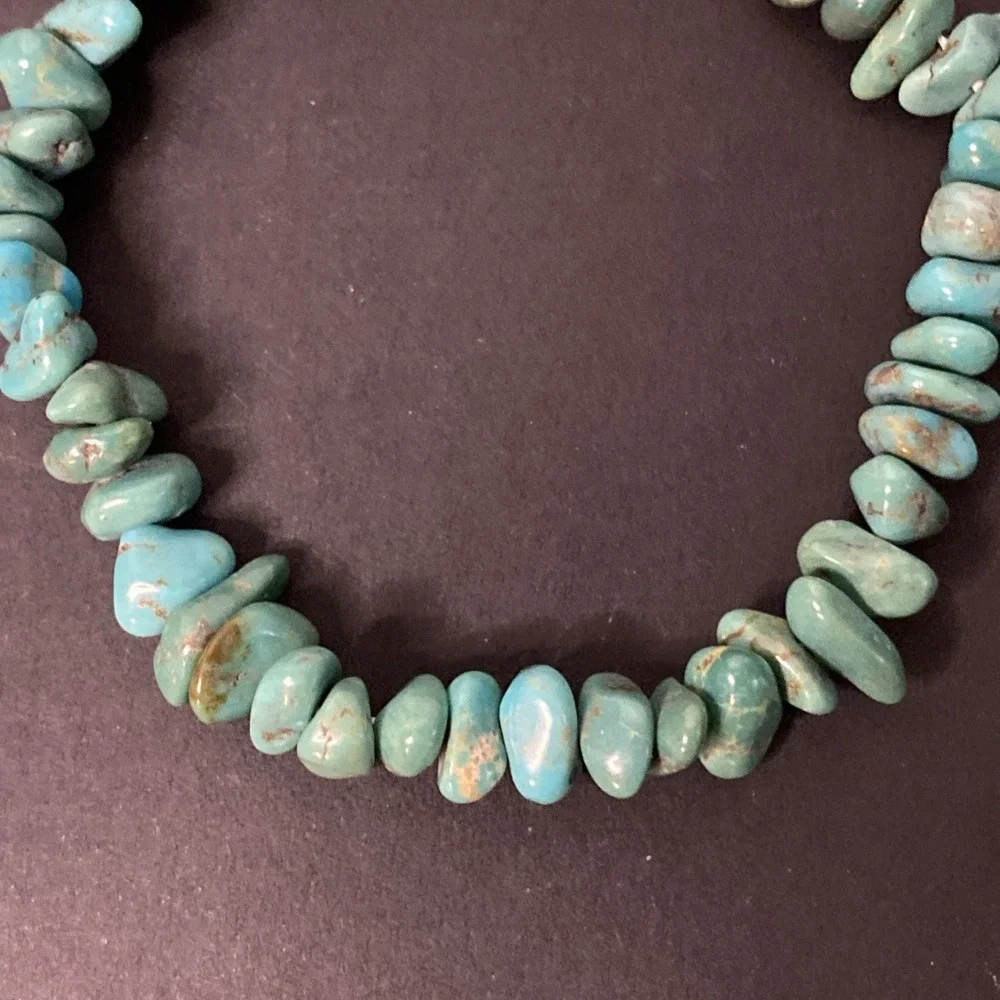 Handcrafted Natural Turquoise Nugget Bracelet with Sterling Silver Clasp Vtg
